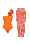 3D Floral Glossy Solid Swimsuit Set