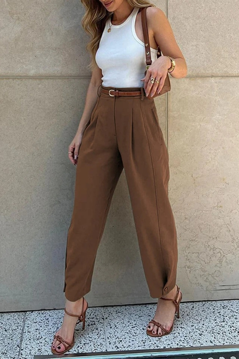 Stylish Loose High Waisted Drawstring Suit Pants