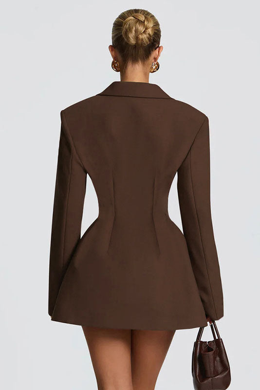 Deep V-Neck Waisted Blazer Mini Dress