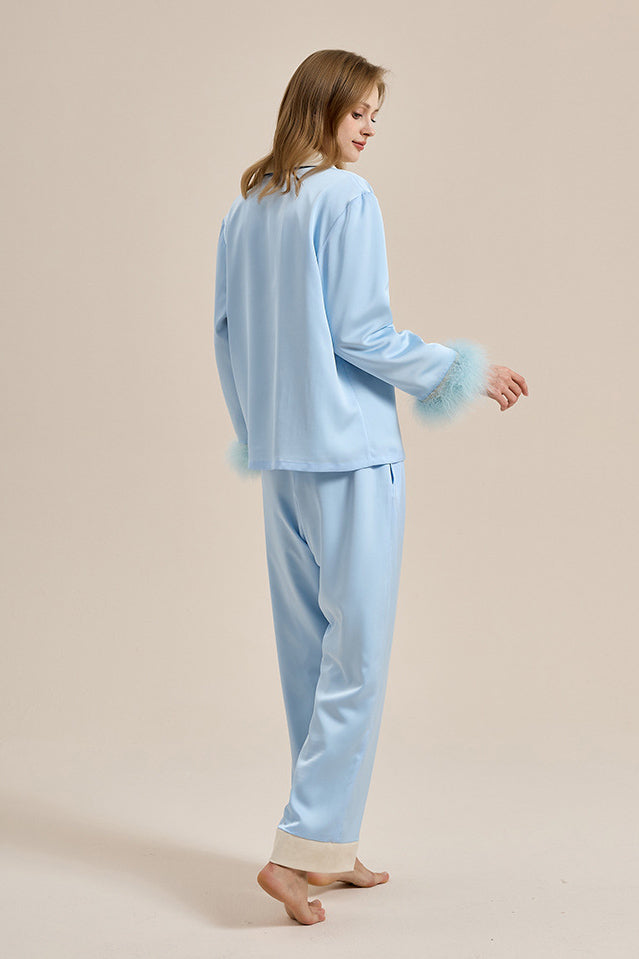 Feather Trim Red Pyjamas Set