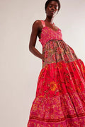 Bow-Strap Floral Tiered Maxi Dress
