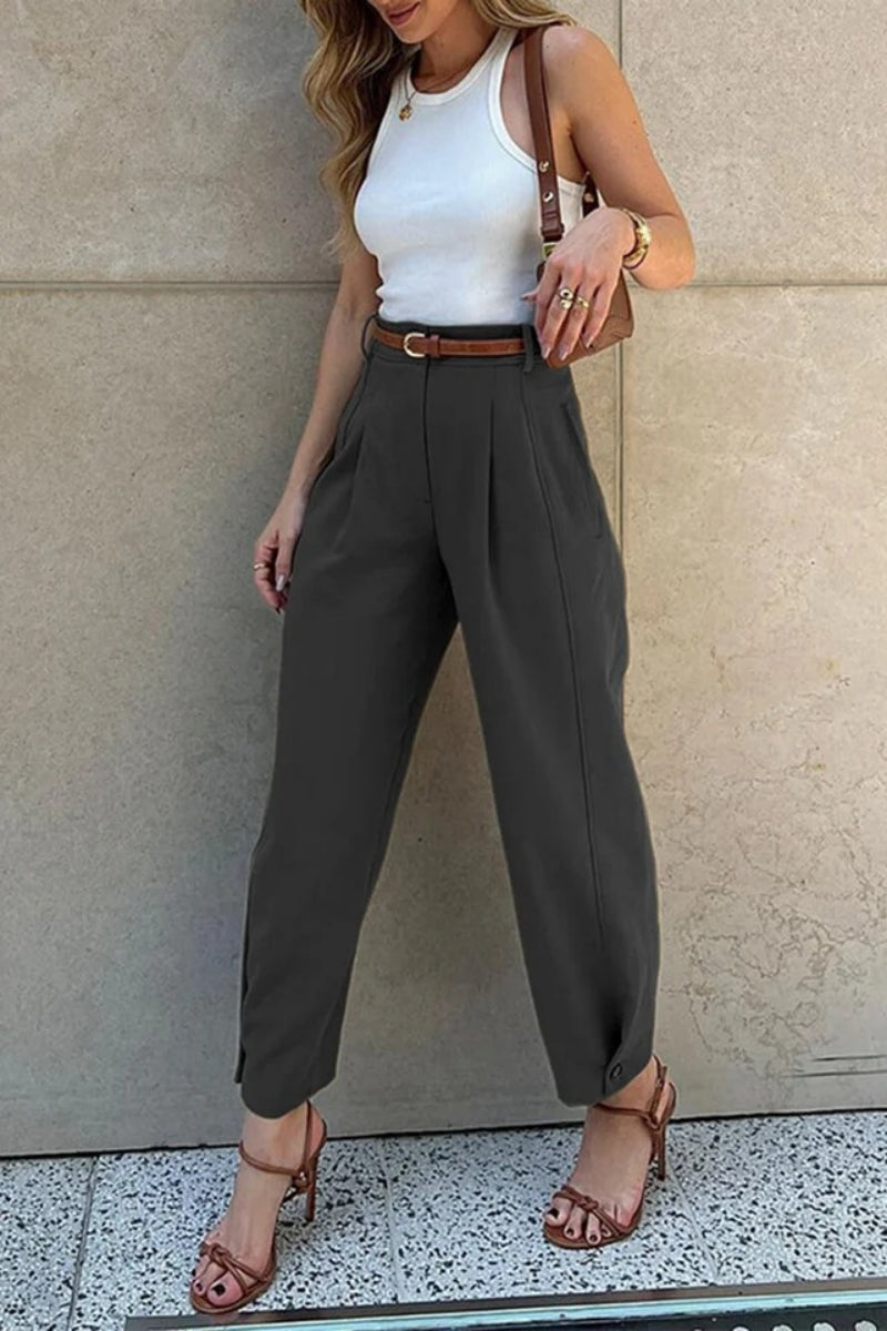 Stylish Loose High Waisted Drawstring Suit Pants