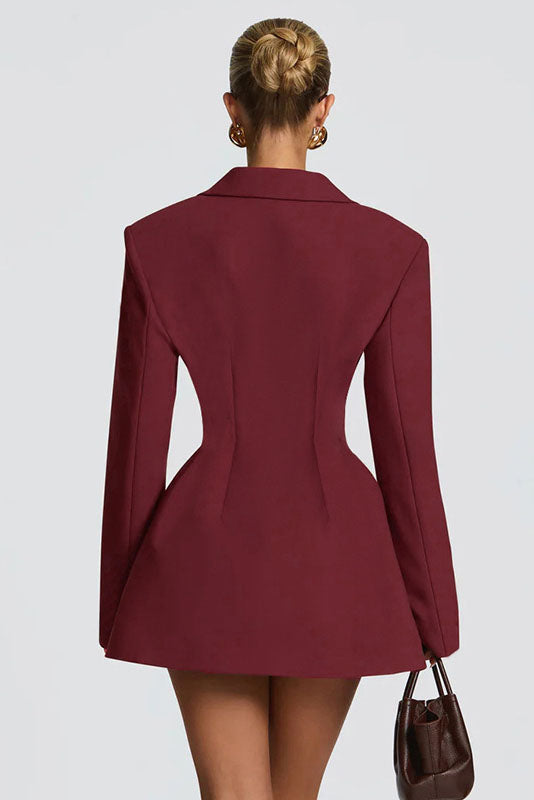 Deep V-Neck Waisted Blazer Mini Dress