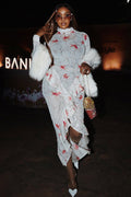 Koi Fish Print High-Neck Maxi Dress