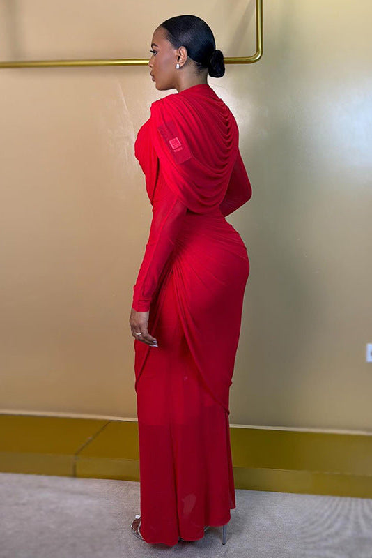 Classy Red Round Neck Maxi Dress