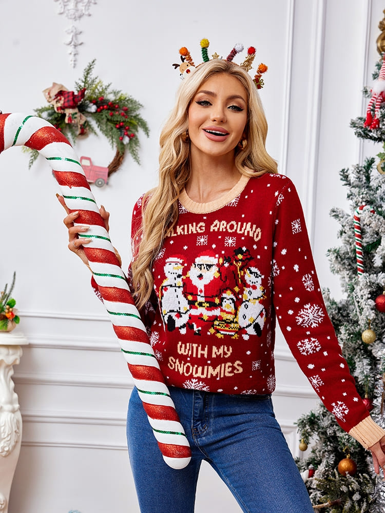 Embroidered Sweater - Santa Claus & Penguin
