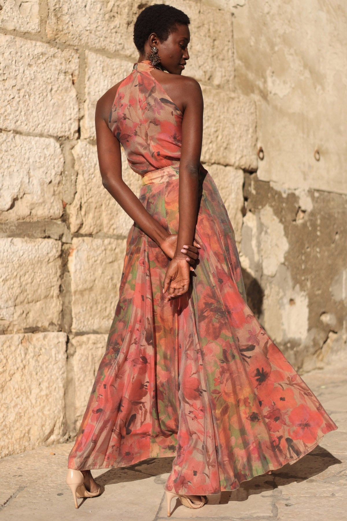 Falda Halterneck Floral Maxi Skirt Set