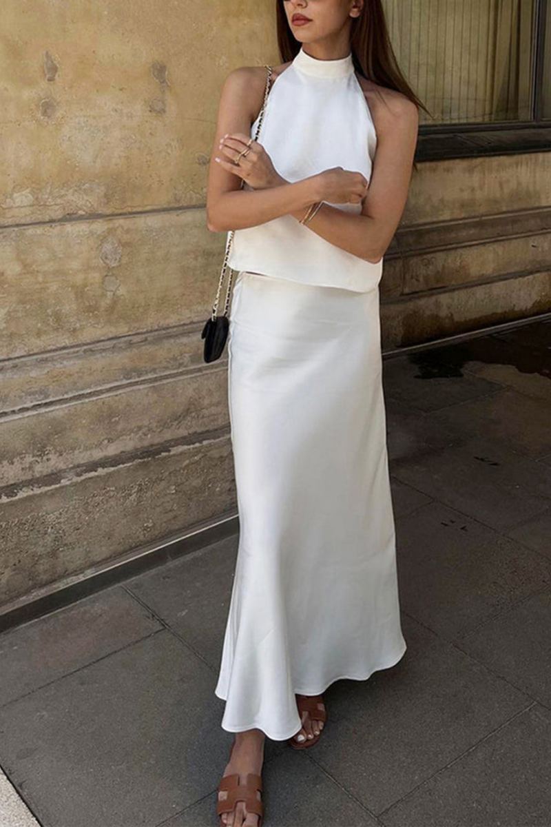 Open Back Satin Two Piece Skirt Set