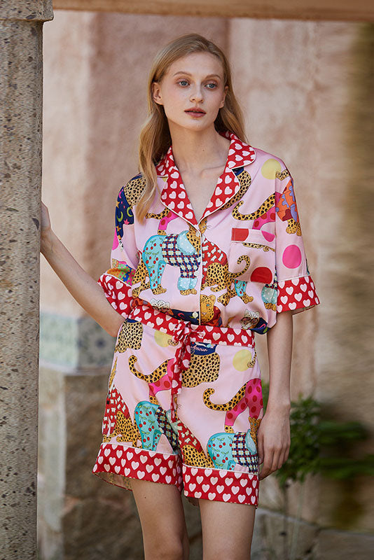 Dressing Leopard Print Silk Pajama Set