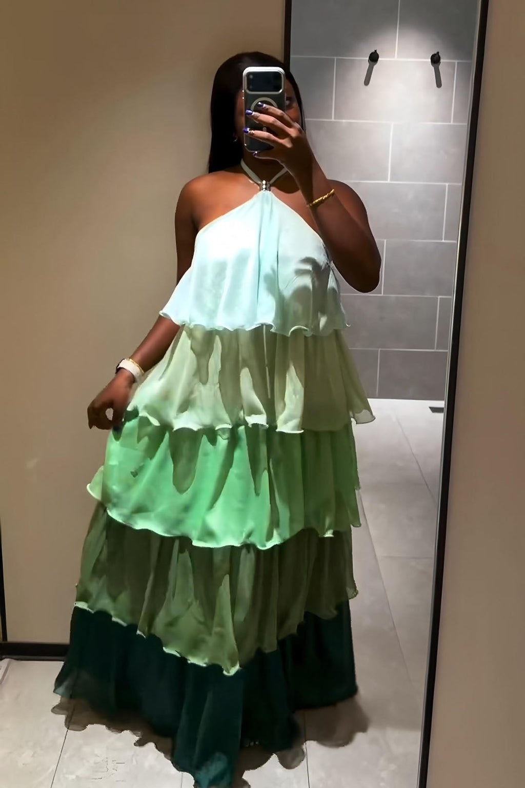 Ombre Tiered Halter Maxi Dress