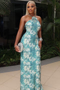 Chic Abstract Print Halter Maxi Dress