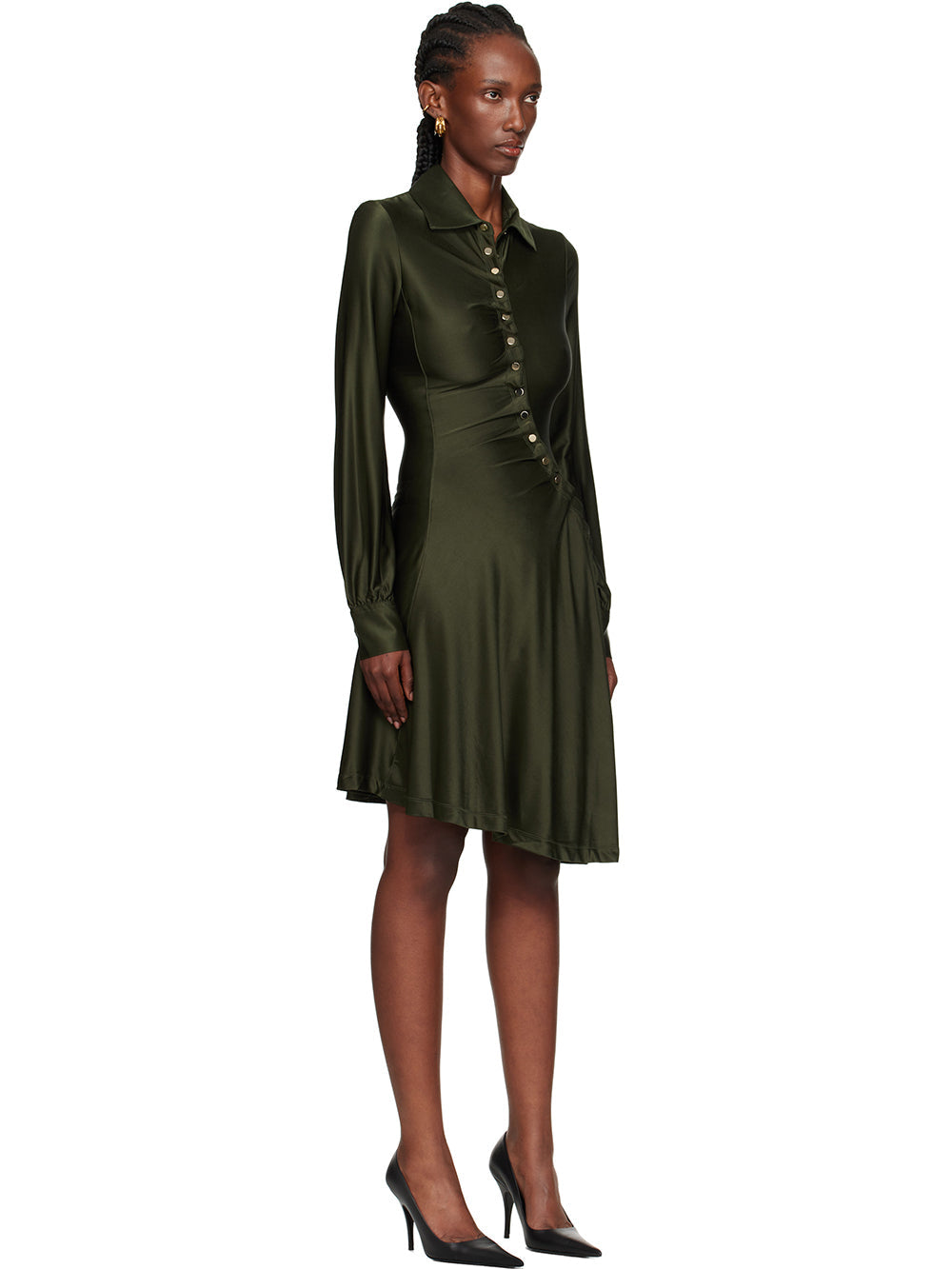 Asymmetric Satin Shirt Midi Dress
