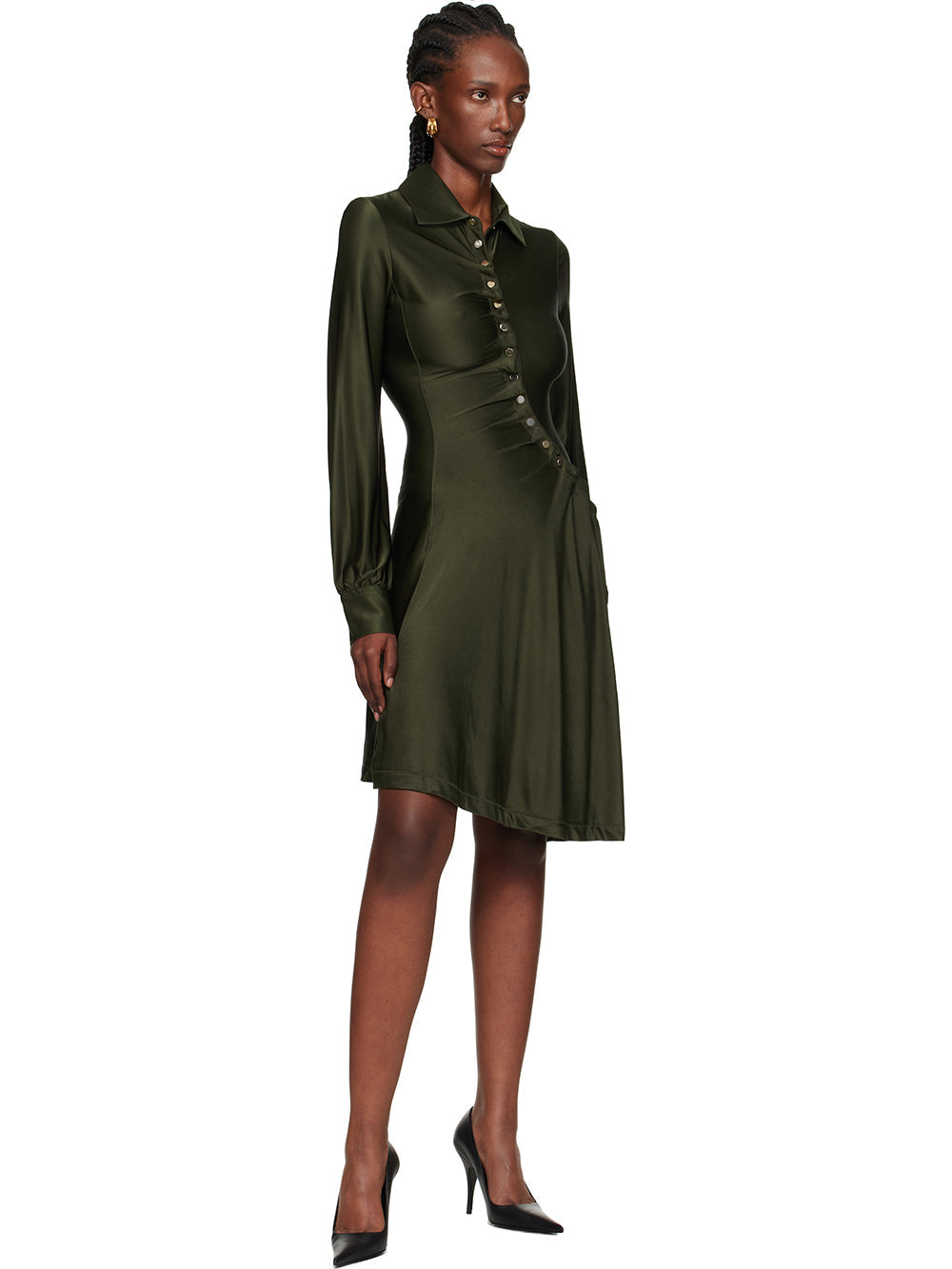 Asymmetric Satin Shirt Midi Dress