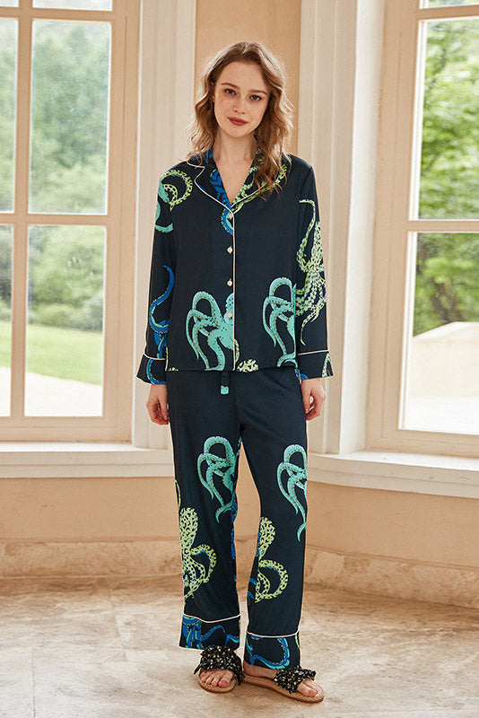 Bow Pattern Pajama Set-Black