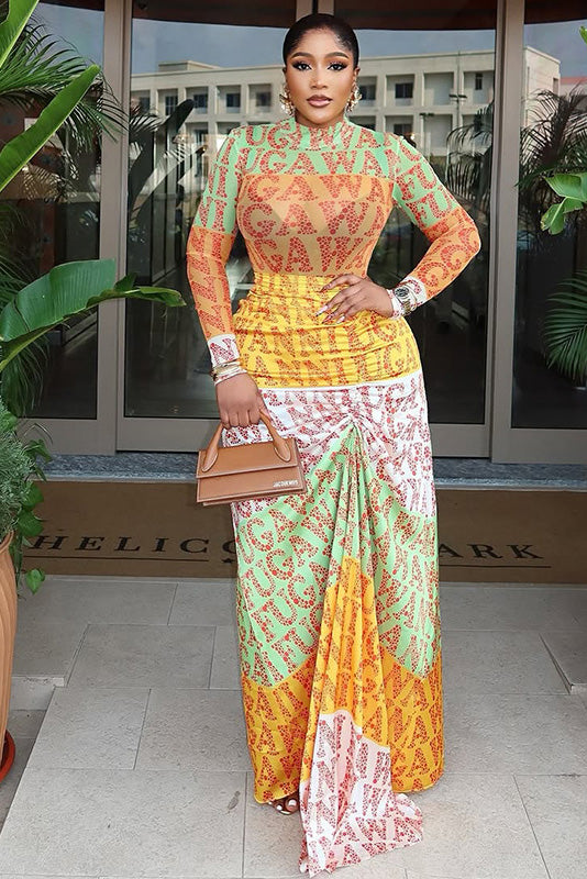 Y2K Graffiti Logo Mesh Maxi Dress
