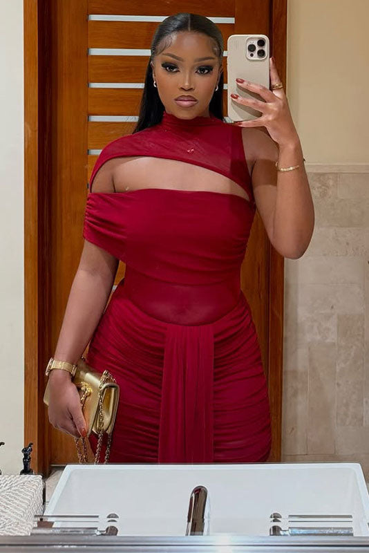 High Neck Sheer Formal Dress