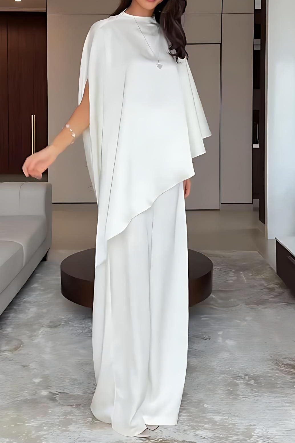 Cape Sleeve Wide-Leg Pants Set