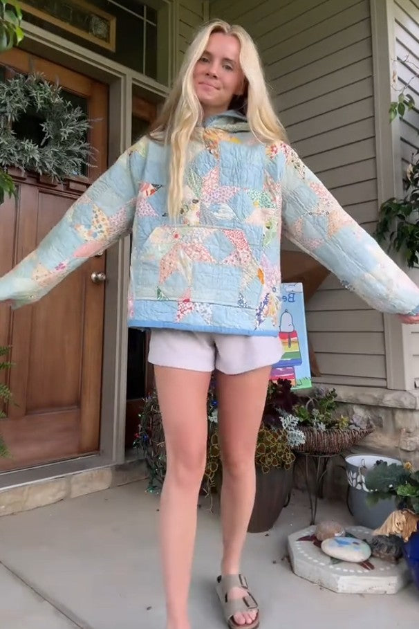 Colorful Floral Patchwork Print Quilted Hoodie