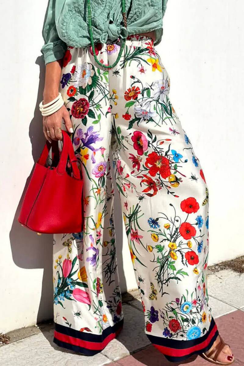 Floral Unique Print Elastic Waist Pocketed -Set