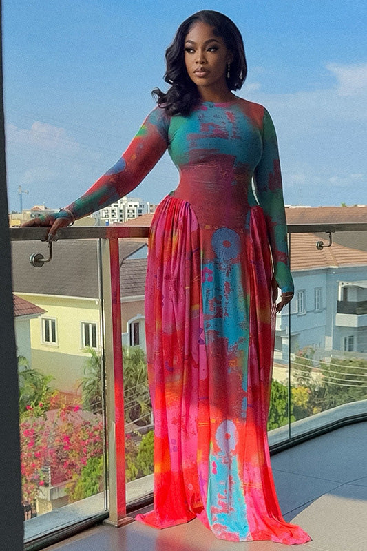 Color Block Sheer A-Line Dress