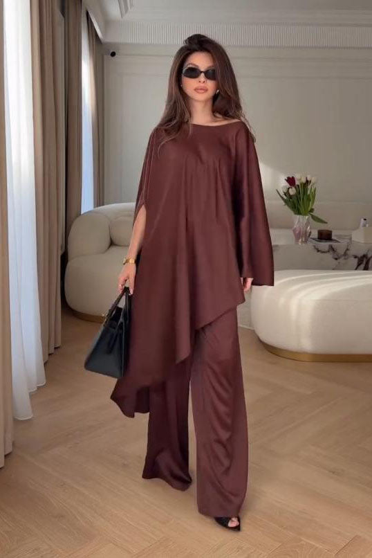Cape Sleeve Wide-Leg Pants Set