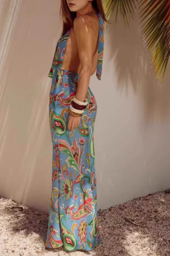 Verdant Shadows - Floral Resort Maxi Dress