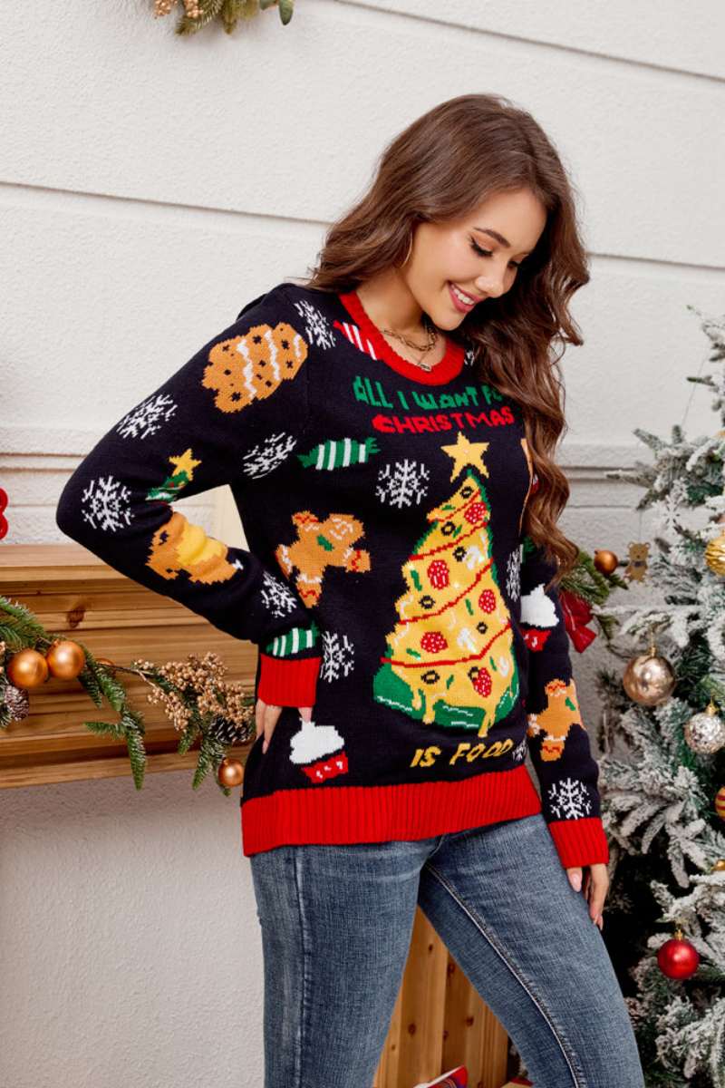 Crewneck Embroidered Christmas Tree Sweater
