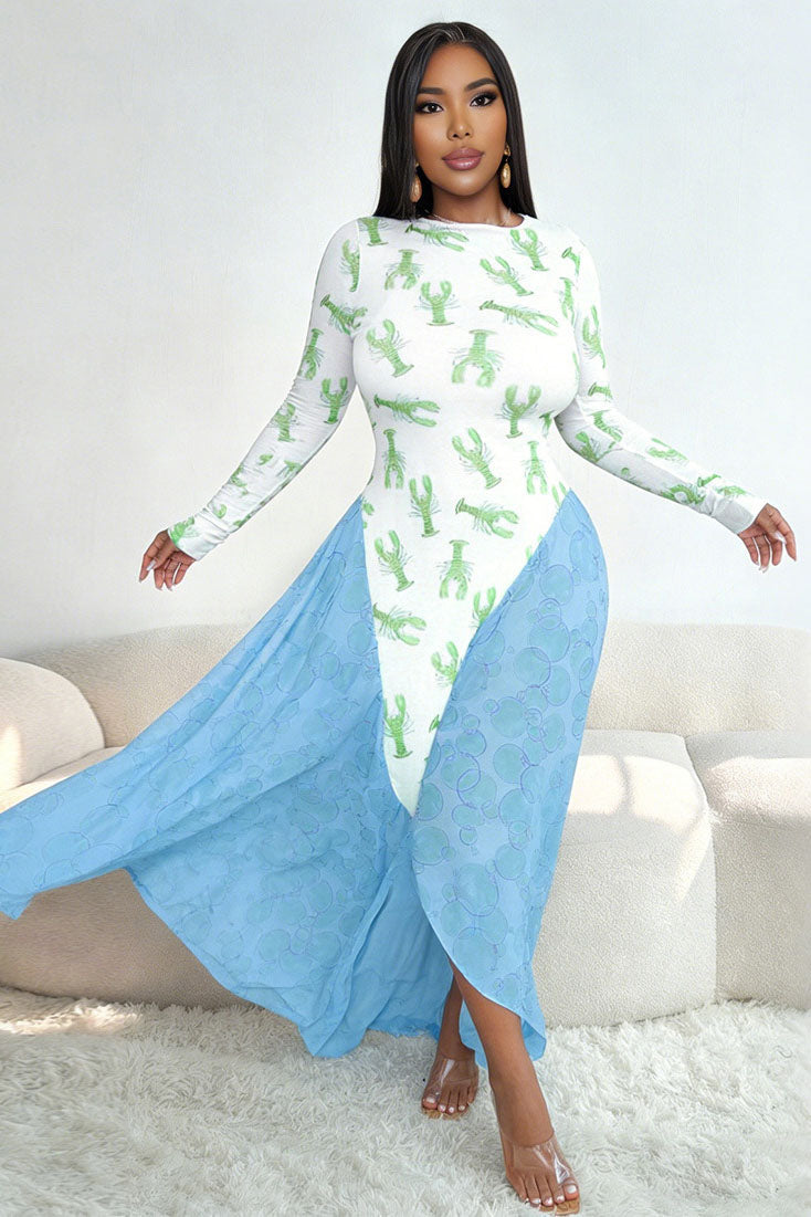 Fun Lobster Print Flowy Maxi Dress