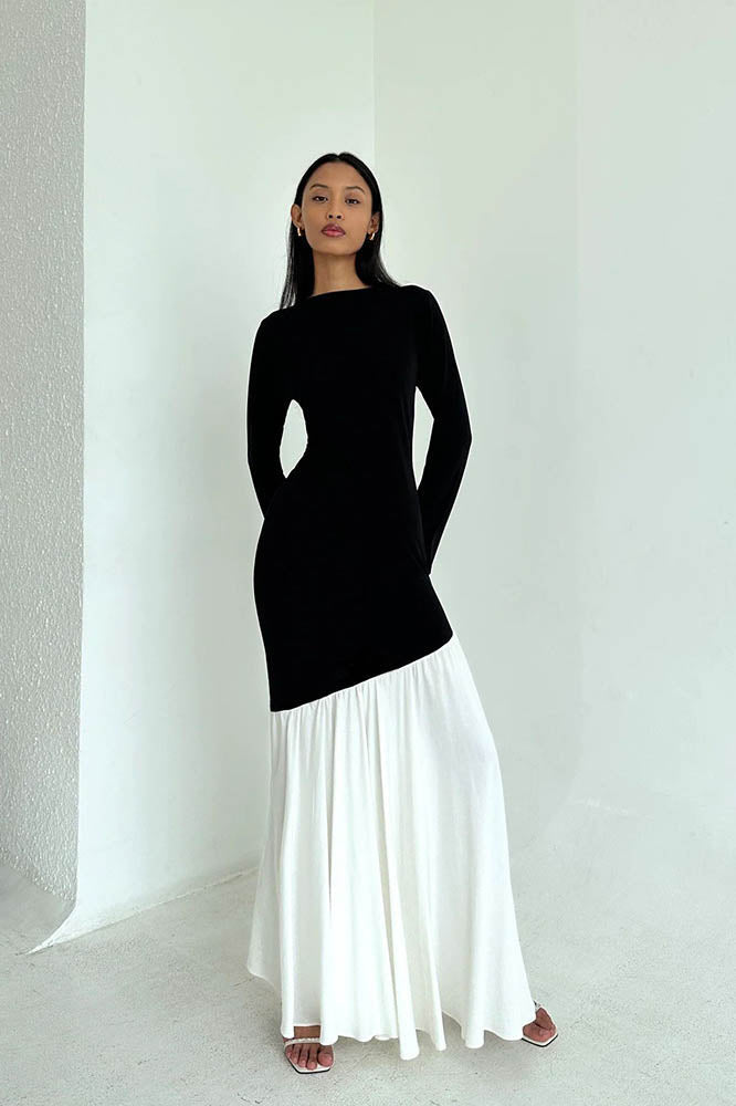 Colorblock Waist-Cinching Bodycon Midi Dress
