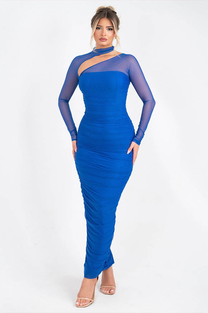 Elegant Crew Neck High-Waist Mesh Dress