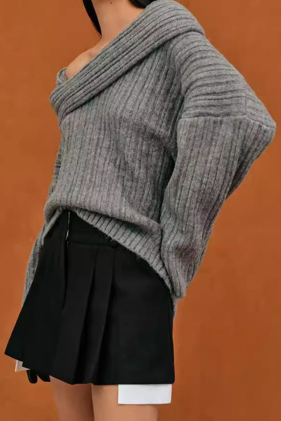 Lazy Style Solid Color Irregular Knit Top