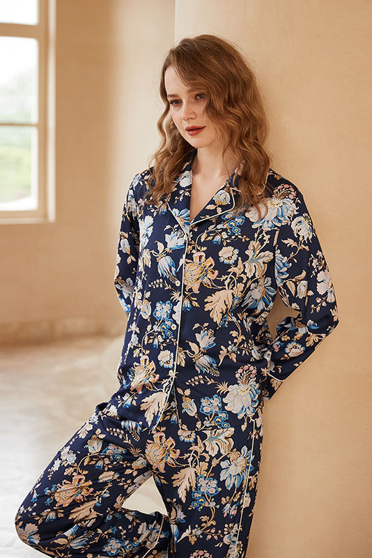 Begonia Flower Print Long-Sleeve Pajama Set
