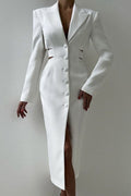 Statement Deep V Metal-Detail Blazer Midi Dress