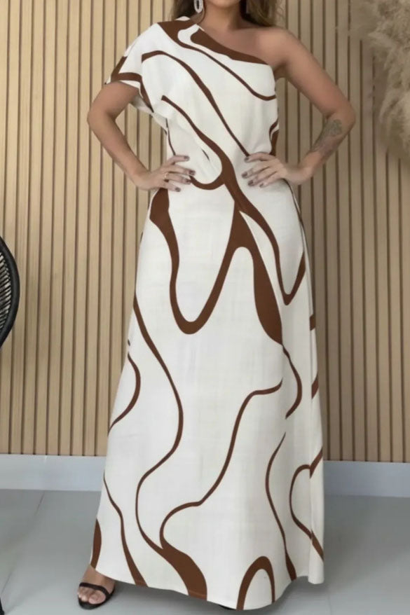 Abstract Wave One-Shoulder Maxi Dress