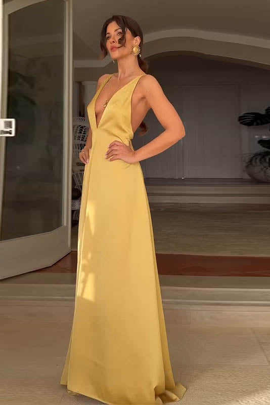 Golden Breeze - V-Neck Bodycon Dress