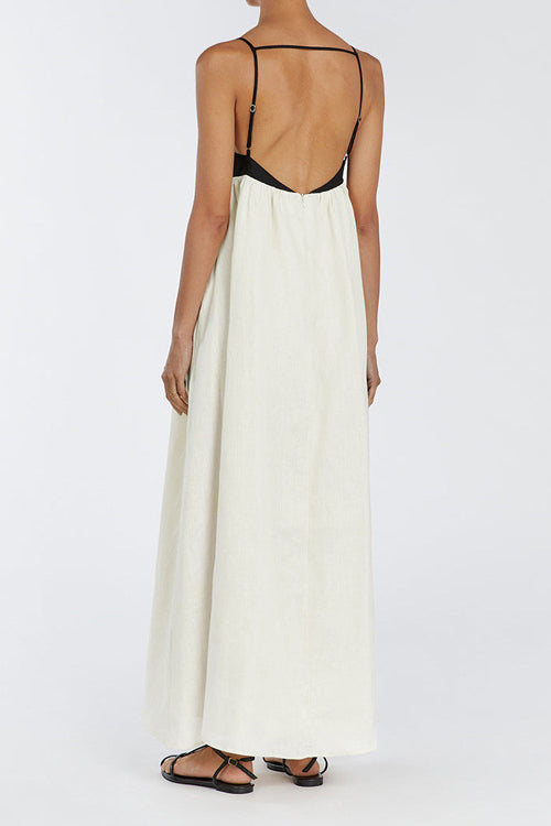 Loose Suspender Black White Patchwork Maxi Dress