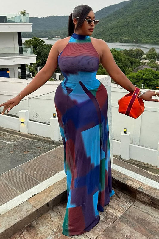 Fluid Tie-Dye Flared Cuff Maxi Dress