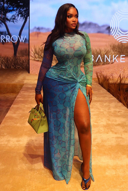 Airy Bubble Slit Maxi Dress