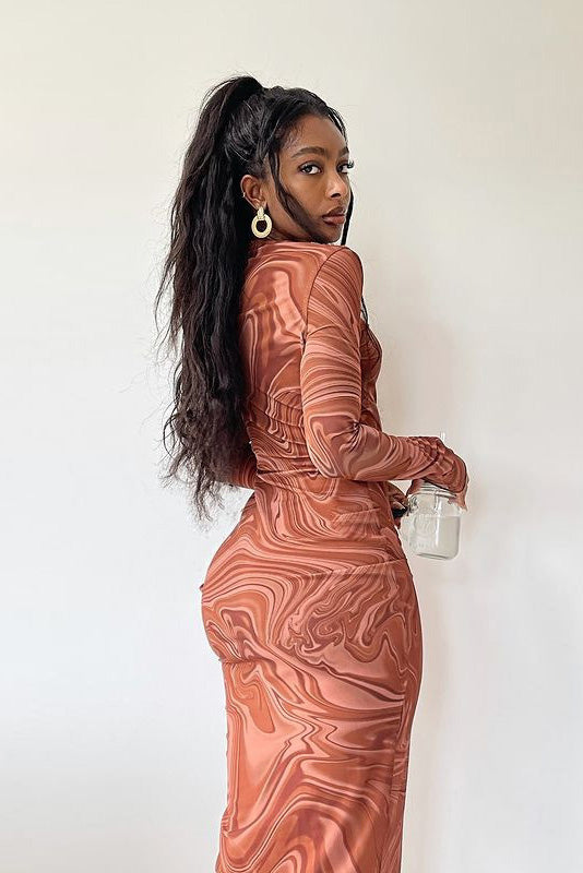Edgy Swirl Sheer Midi Dress