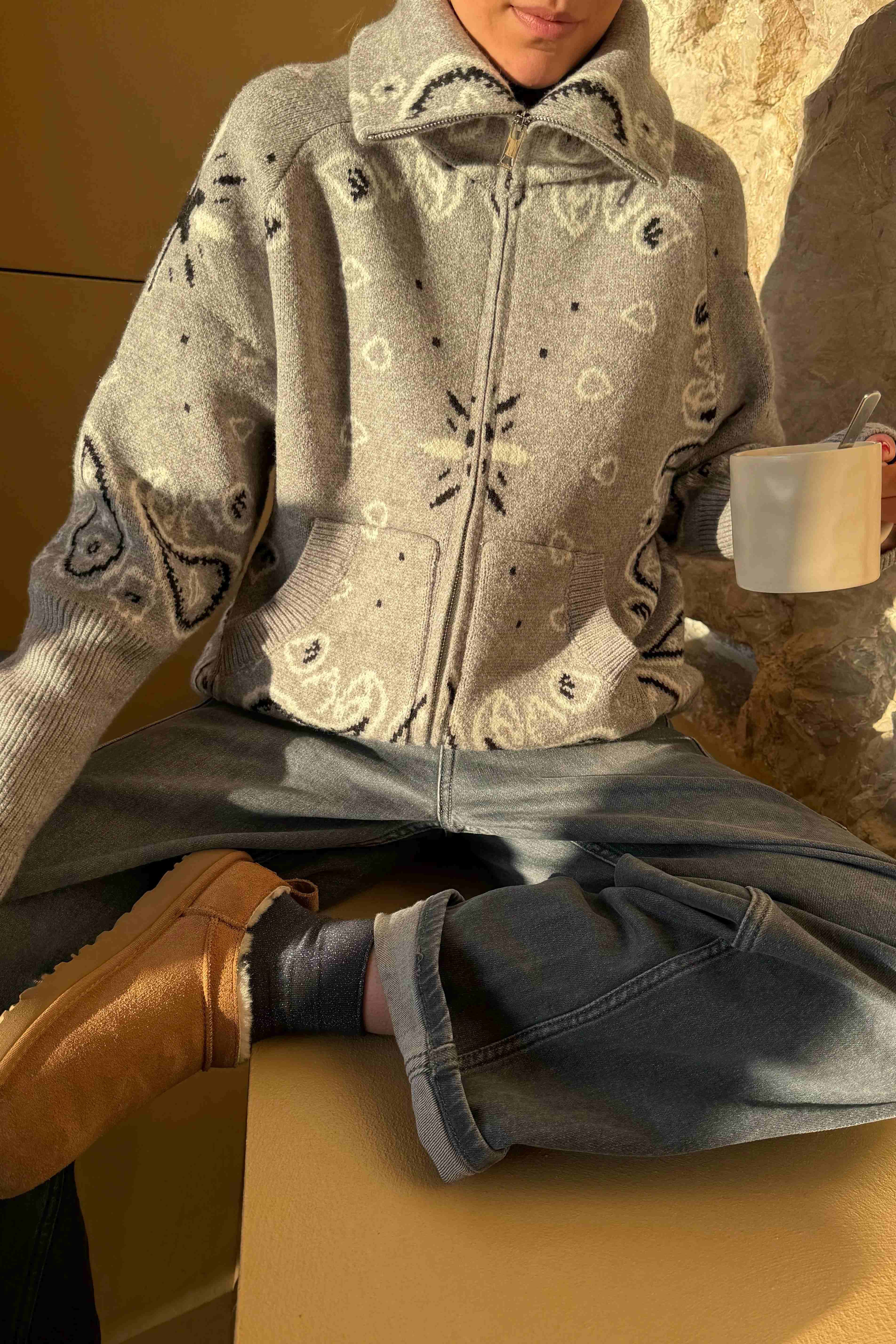 Grey Bandana Patterned Cardigan