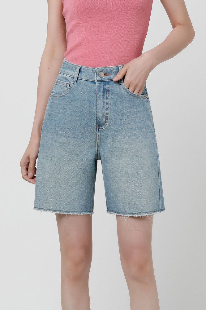 High-Waist Stretch Denim Shorts