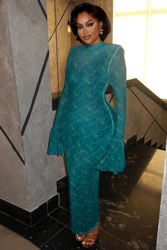 Elegant Lady Style Flare Sleeve Dress