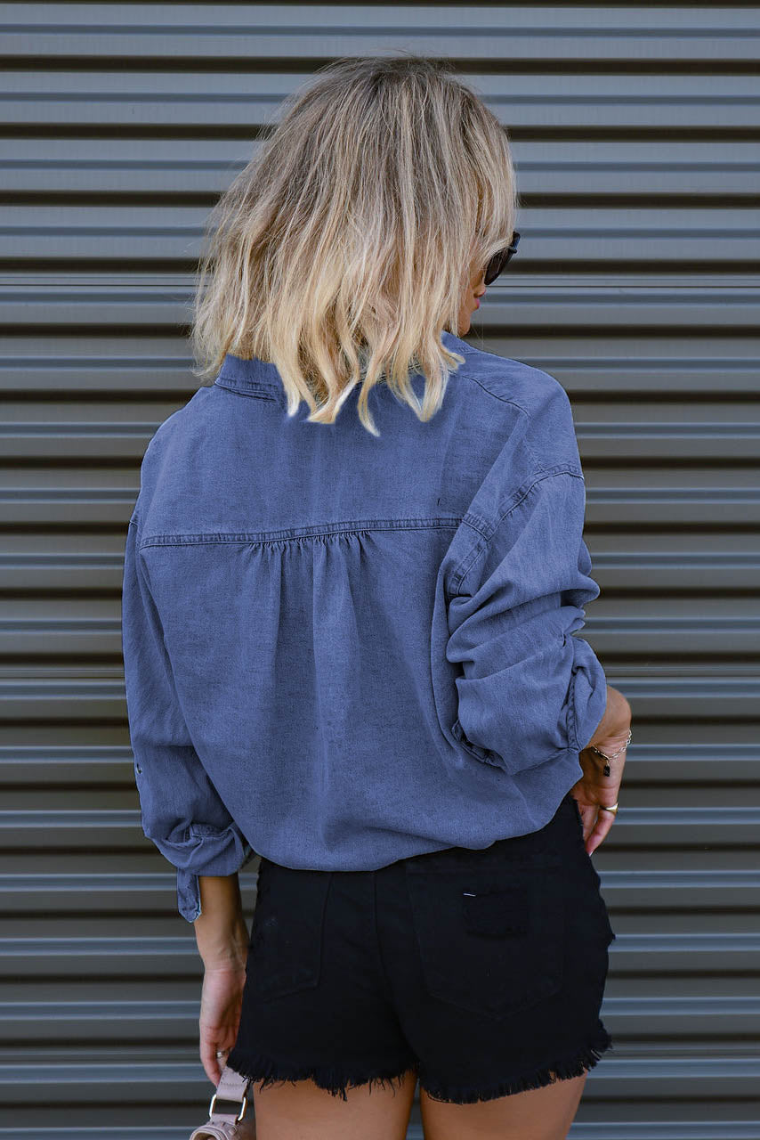 Denim Pocket Front Tie Shirt