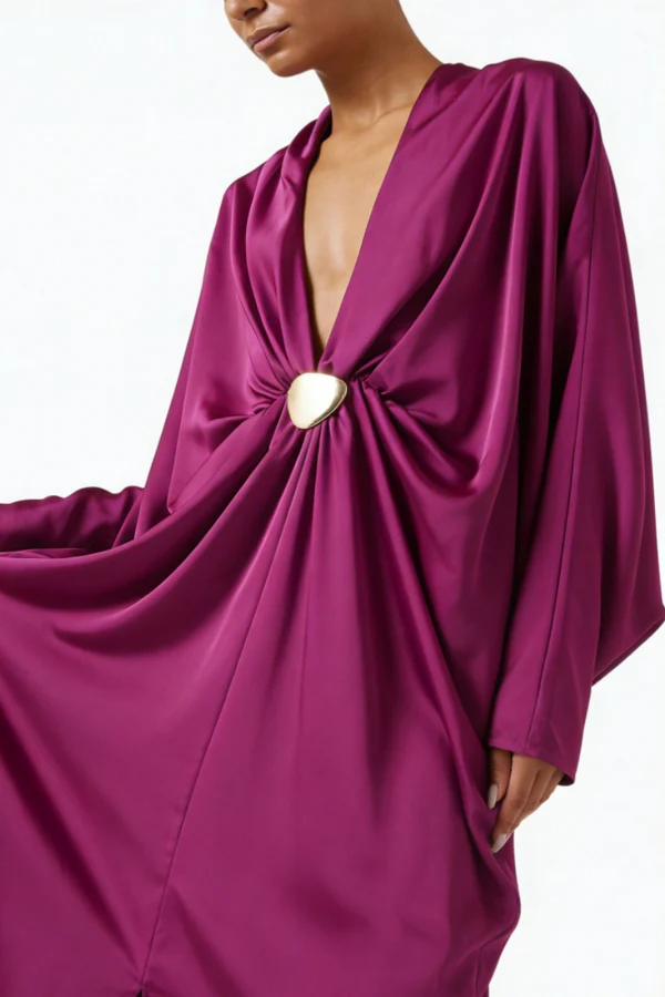 Magenta Satin Neck Maxi Dress in Satin