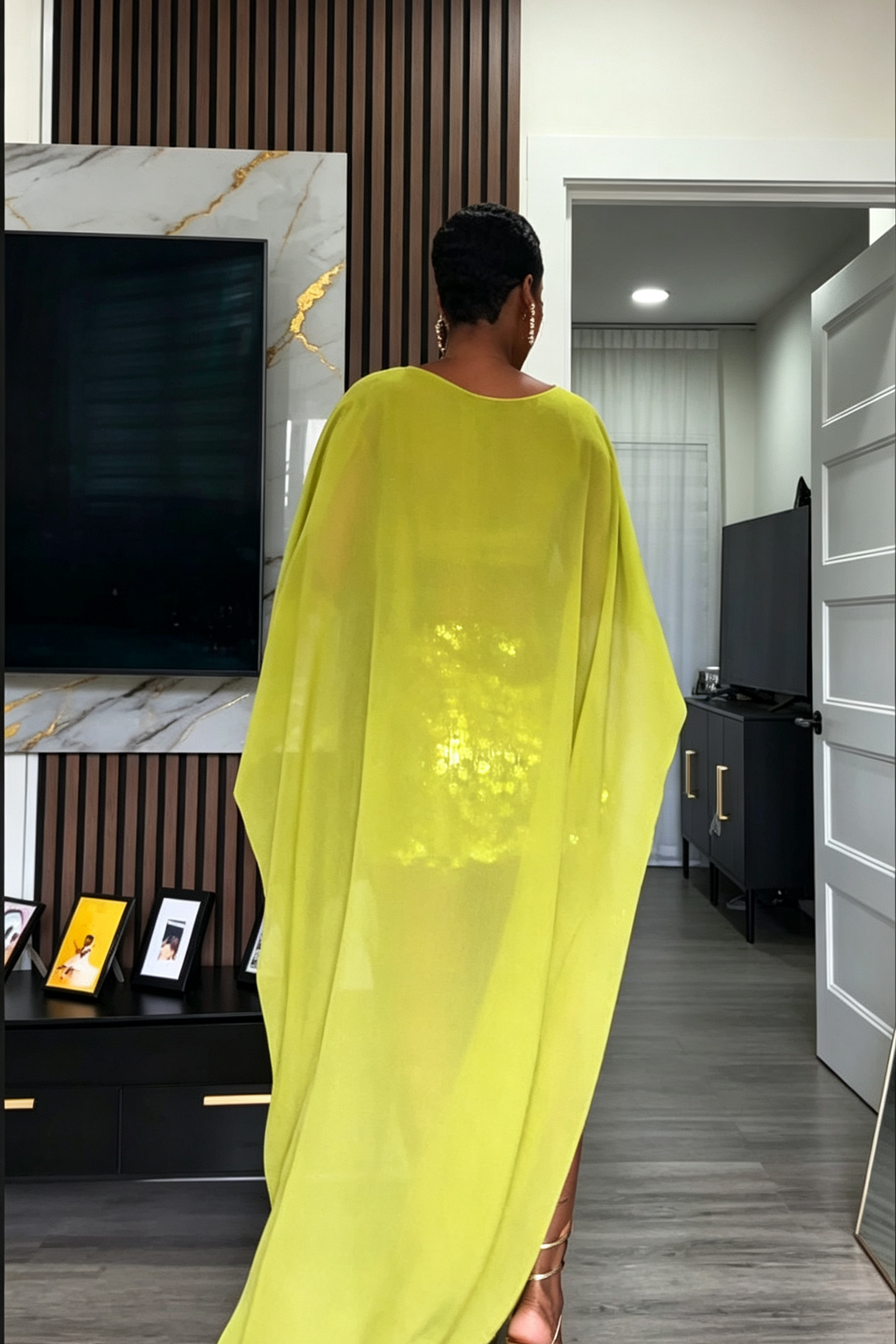 Flow Cape Sleeve Round Neck Crop Top