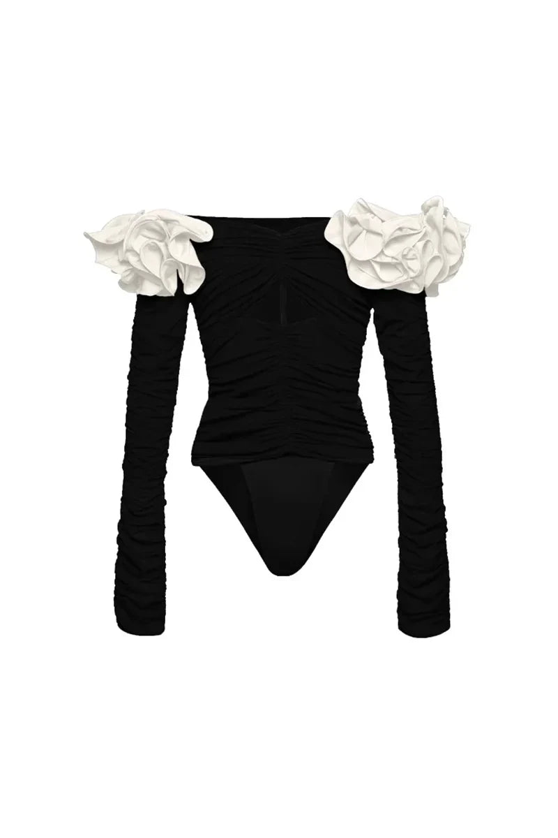 3D Floral Black Swimsuit Set
