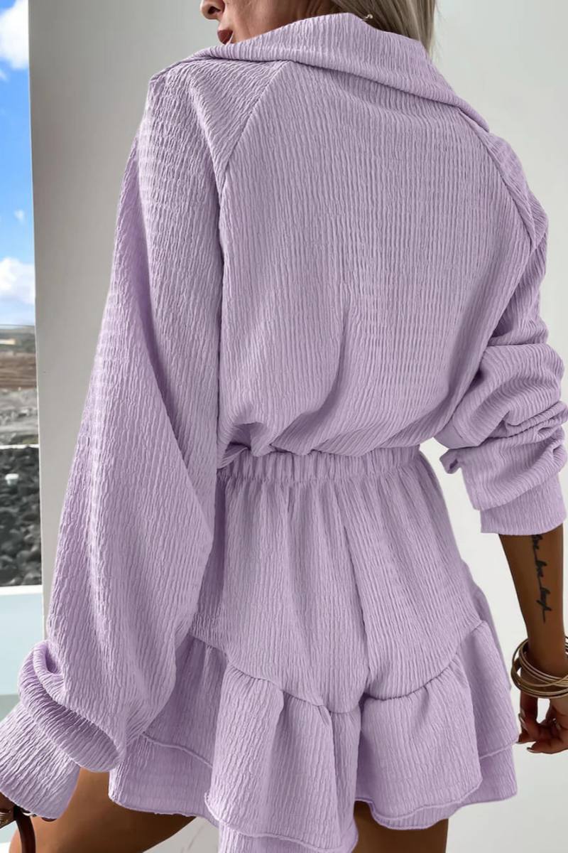 V-Neck Shirt Flared Skort Two-Piece Set