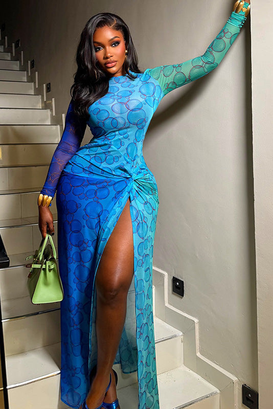 Airy Bubble Slit Maxi Dress