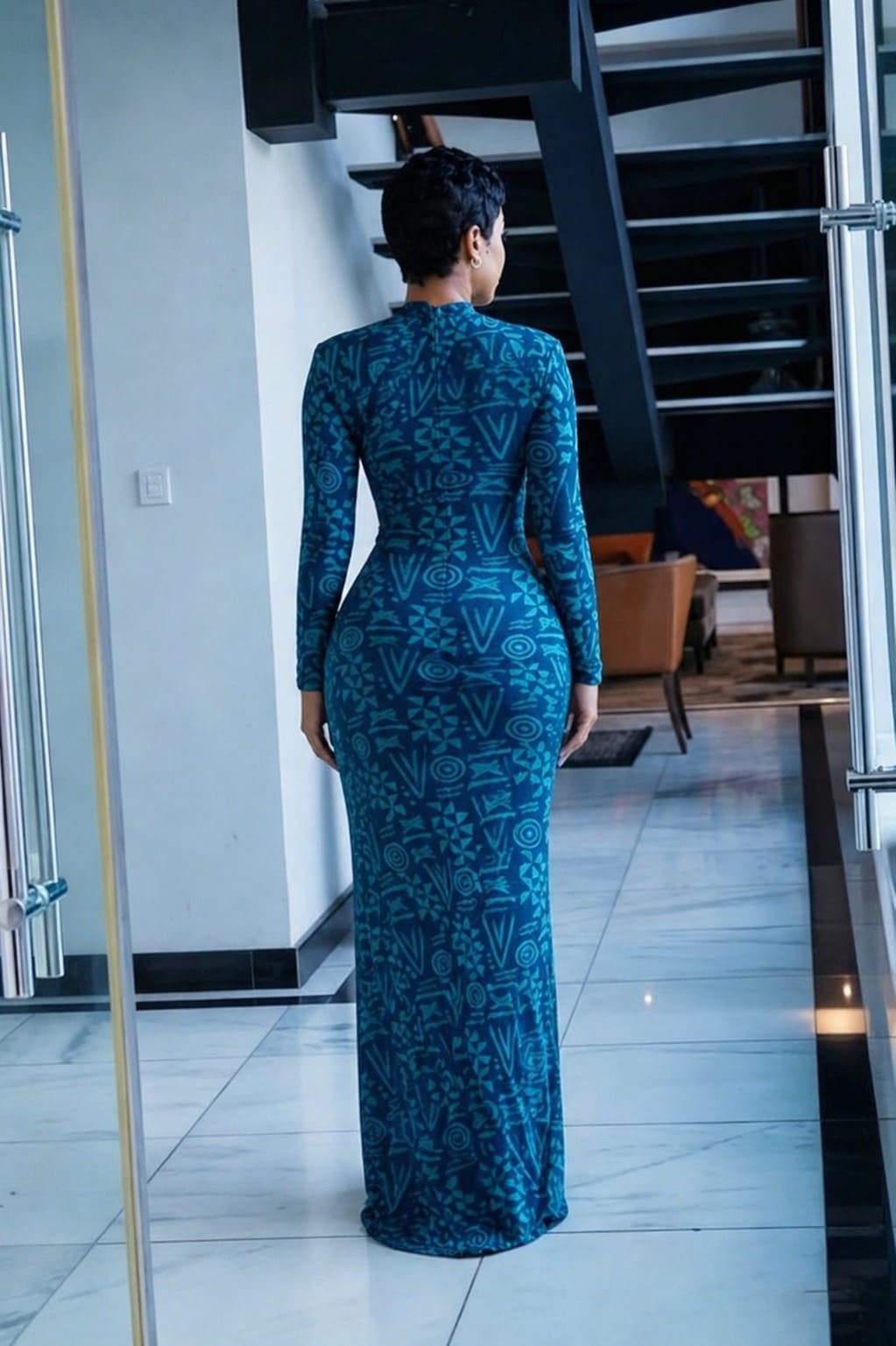 Totem Pattern Mesh Maxi Dress