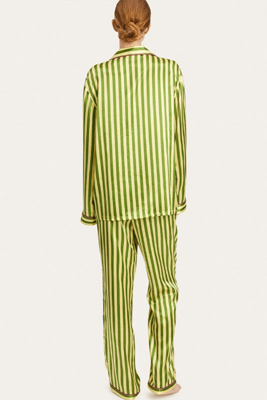 Vintage Green Striped Long Sleeve Pajama Set